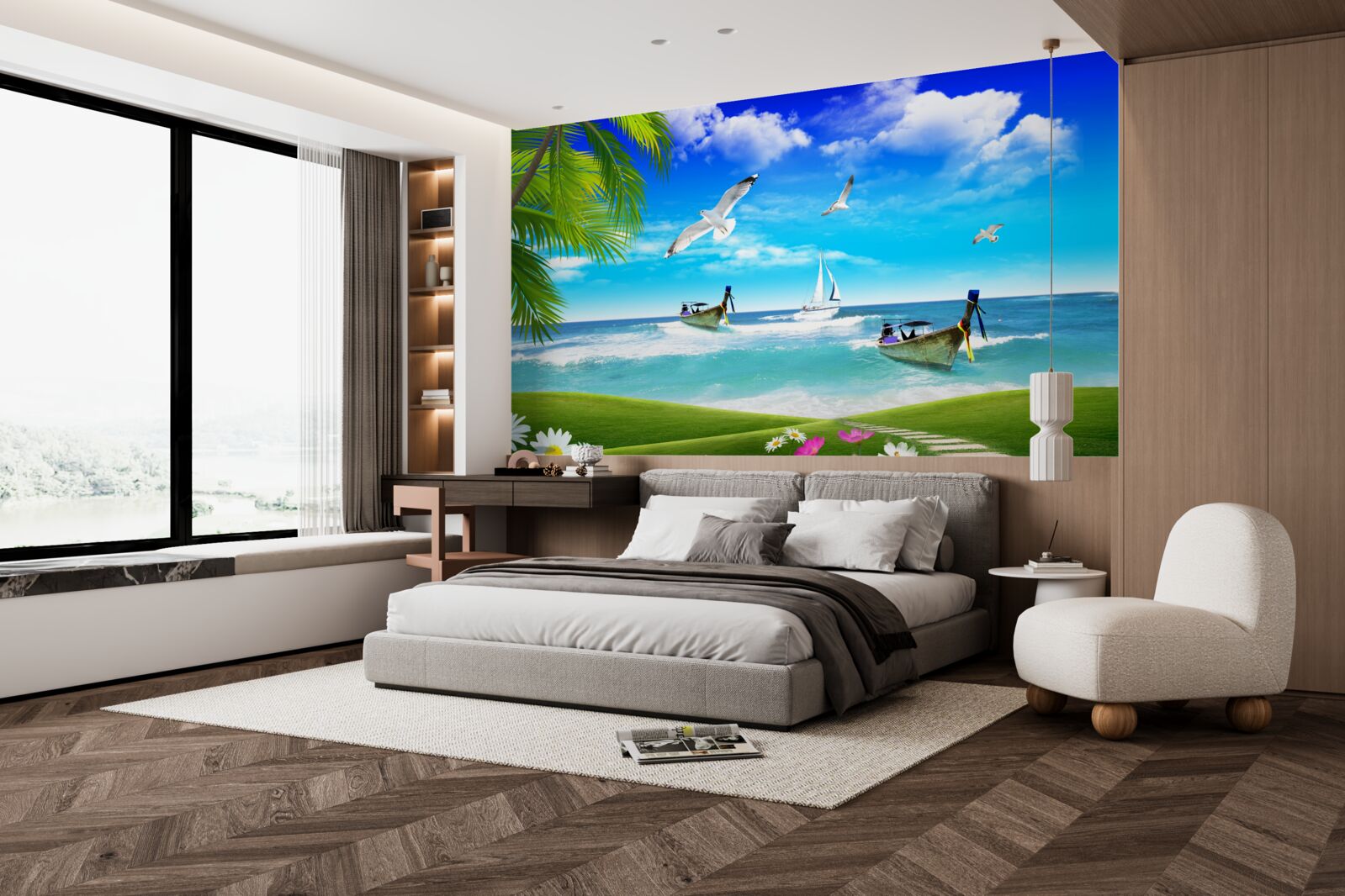 Фотошпалери кораблі на зеленому узбережжі