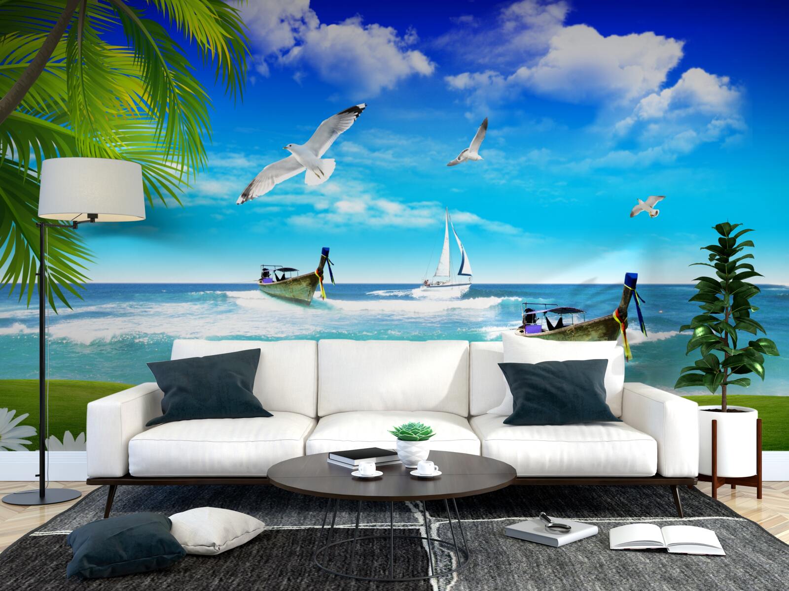 Фотошпалери кораблі на зеленому узбережжі