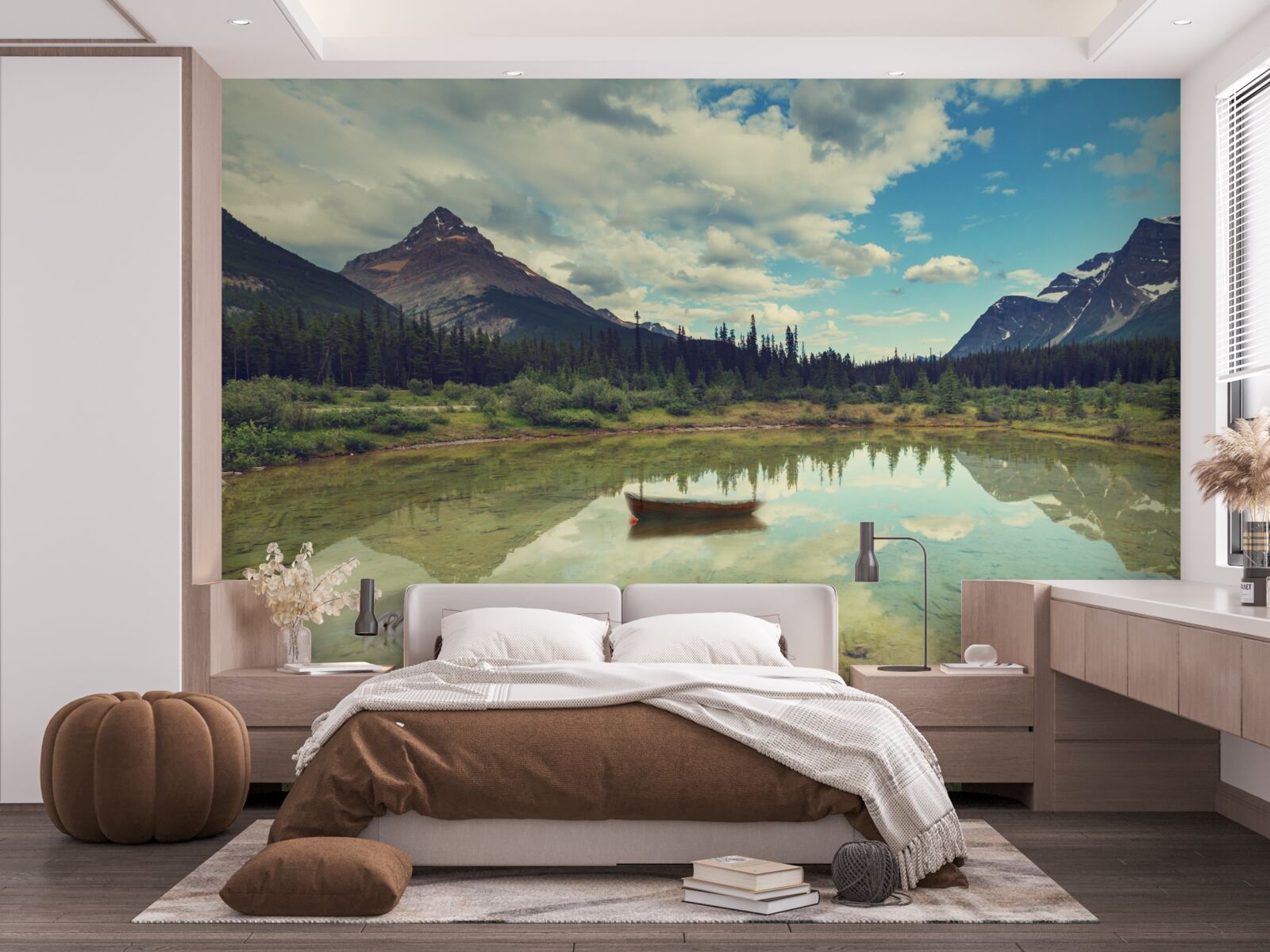 Фотошпалери водосховище оточене горами зі скелястими вершинами