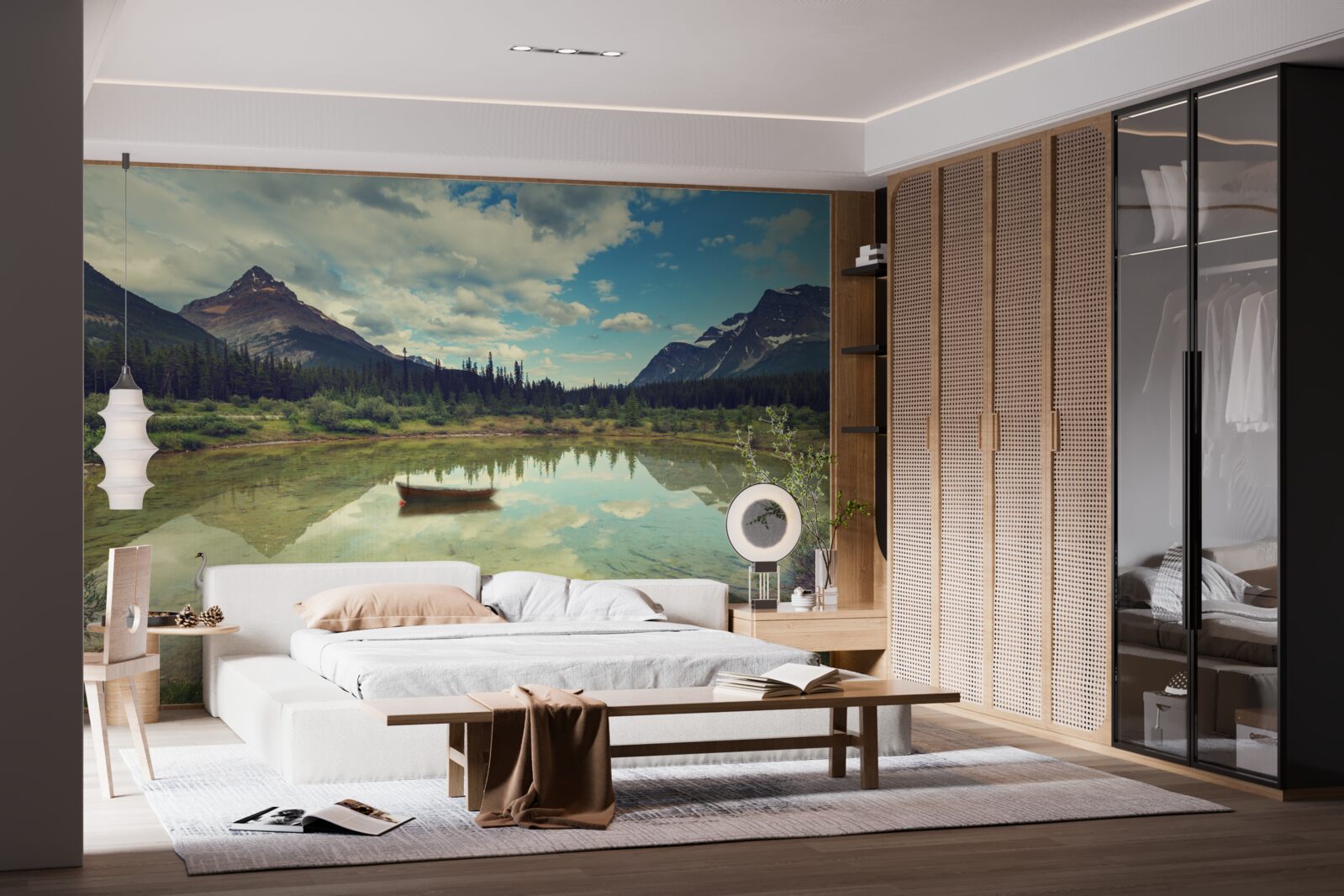 Фотошпалери водосховище оточене горами зі скелястими вершинами