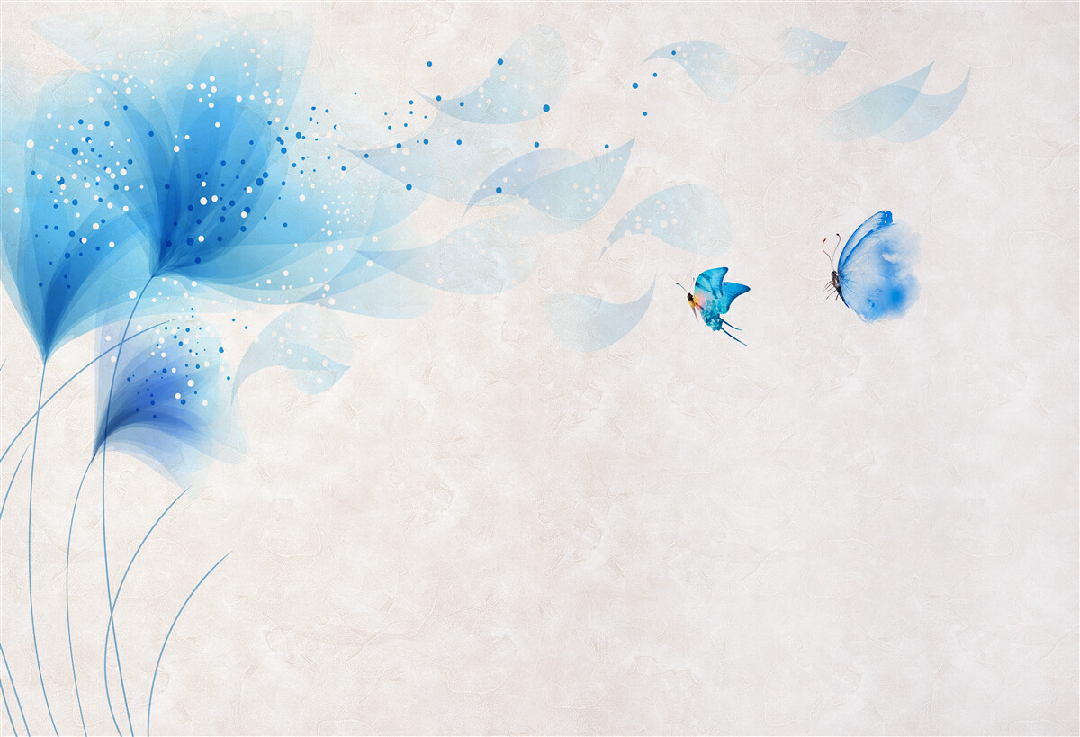 Фотошпалери лілії у векторному стилі та блакитні метелики