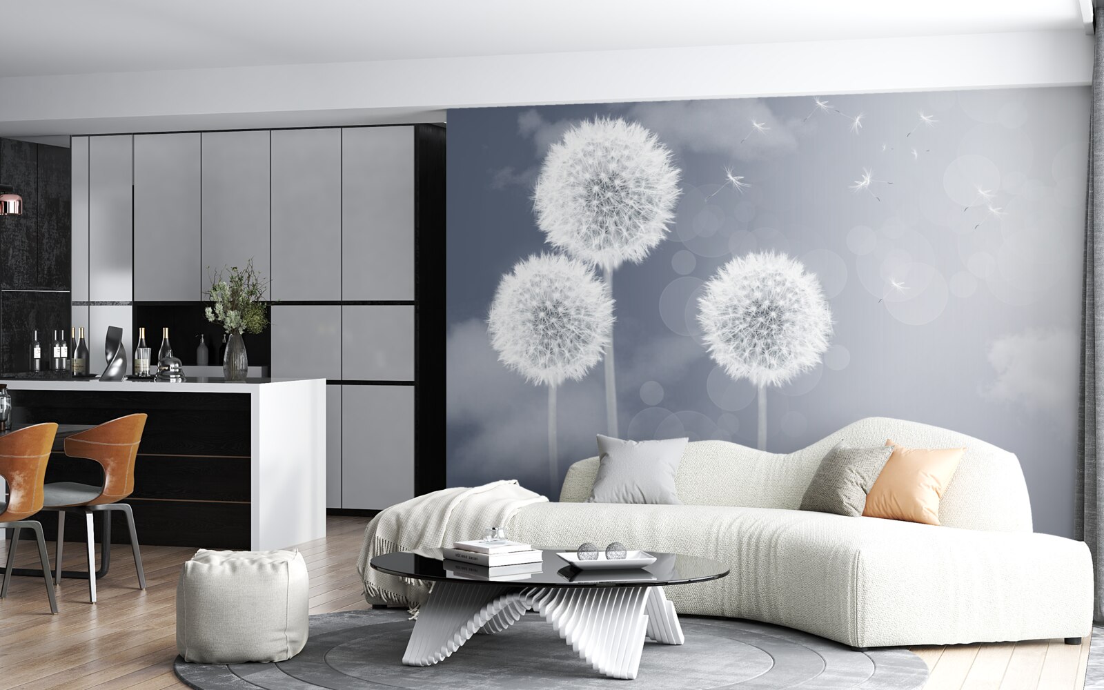 Фотошпалери кульбаба, що ширяє в повітрі