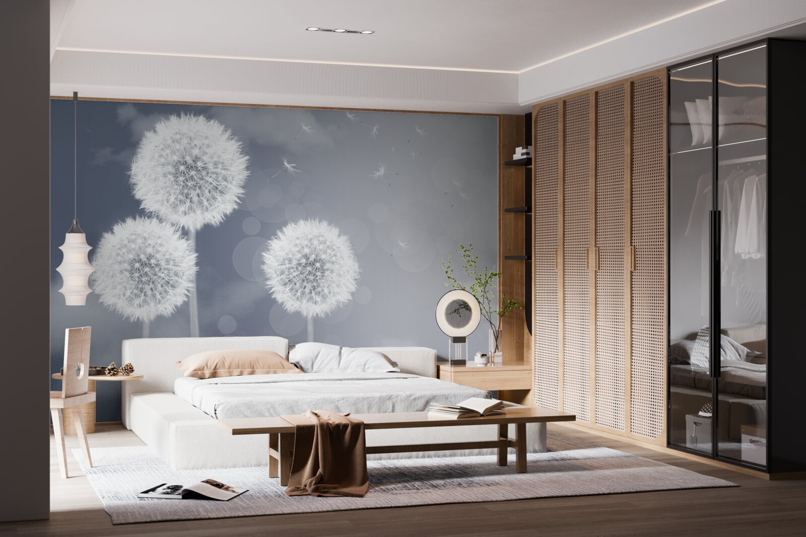 Фотошпалери кульбаба, що ширяє в повітрі