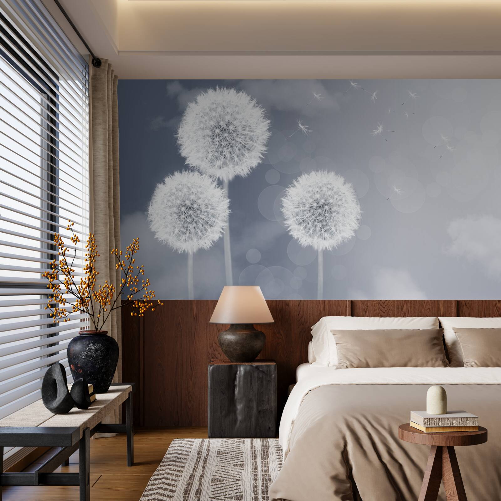 Фотошпалери кульбаба, що ширяє в повітрі