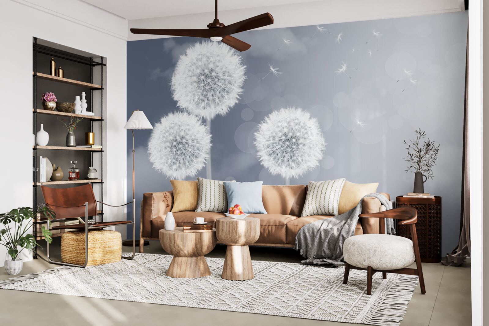 Фотошпалери кульбаба, що ширяє в повітрі