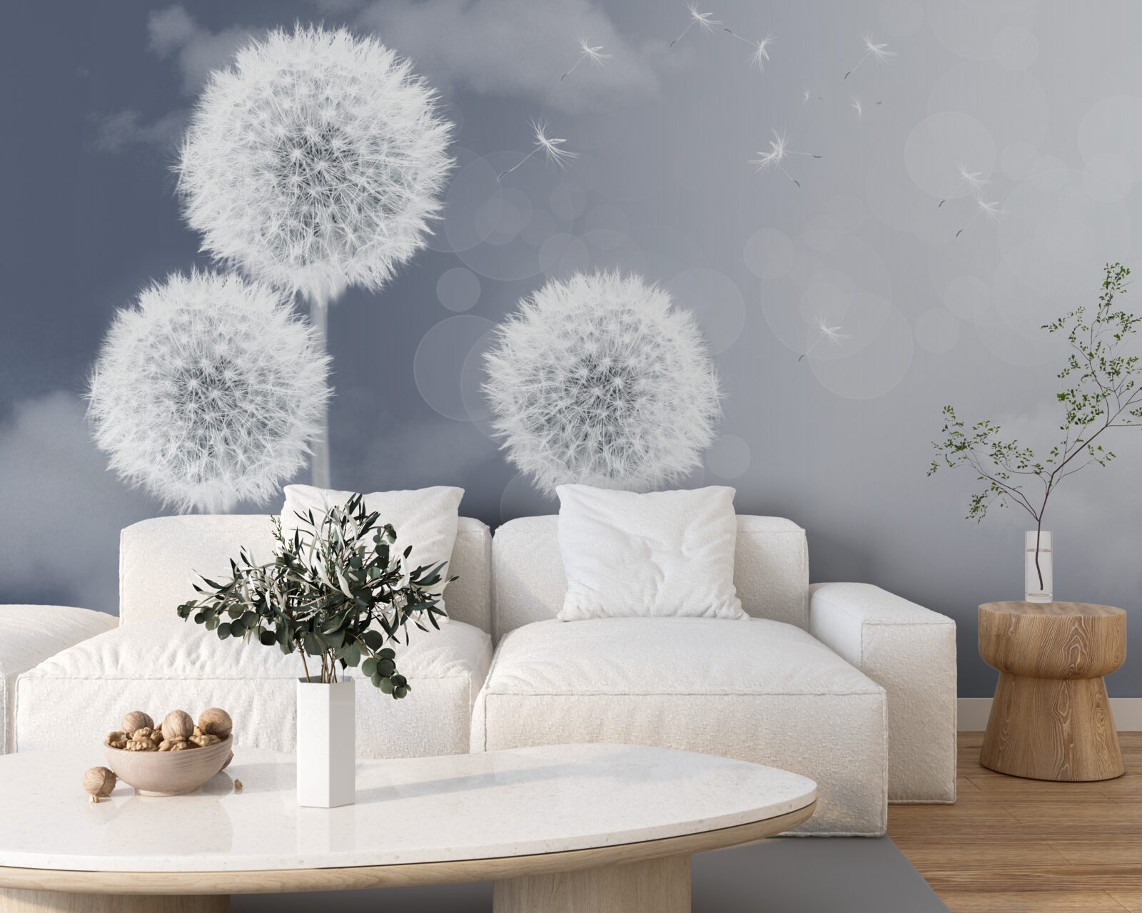 Фотошпалери кульбаба, що ширяє в повітрі