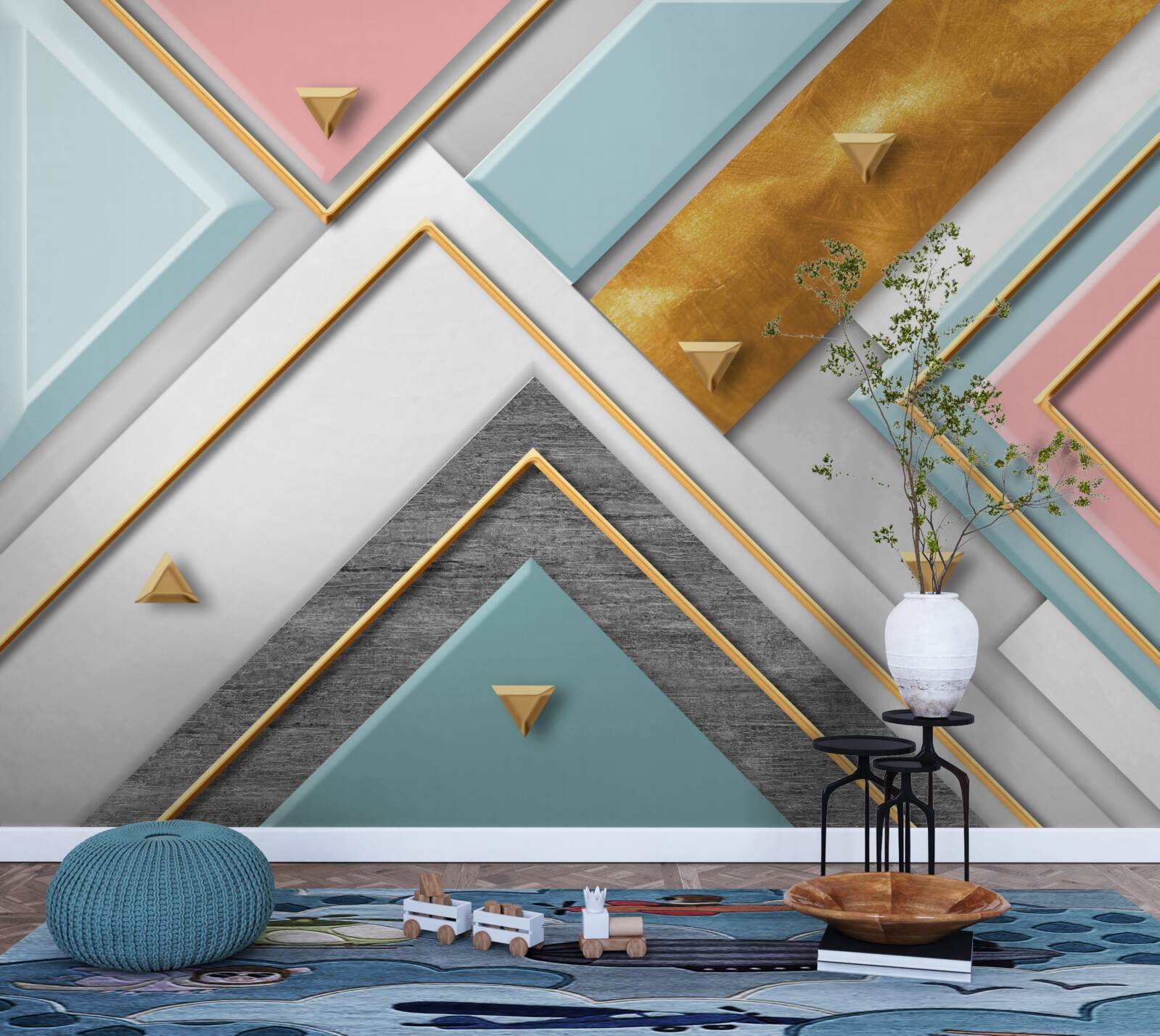 Фотошпалери ніжна рожева мозаїка, прикрашена золотом