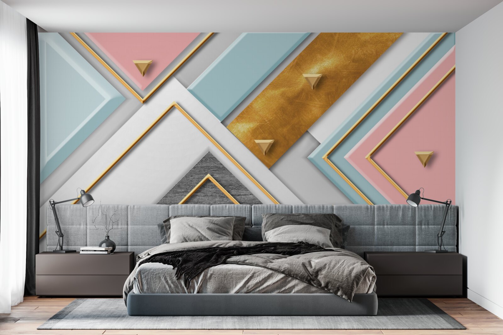 Фотошпалери ніжна рожева мозаїка, прикрашена золотом