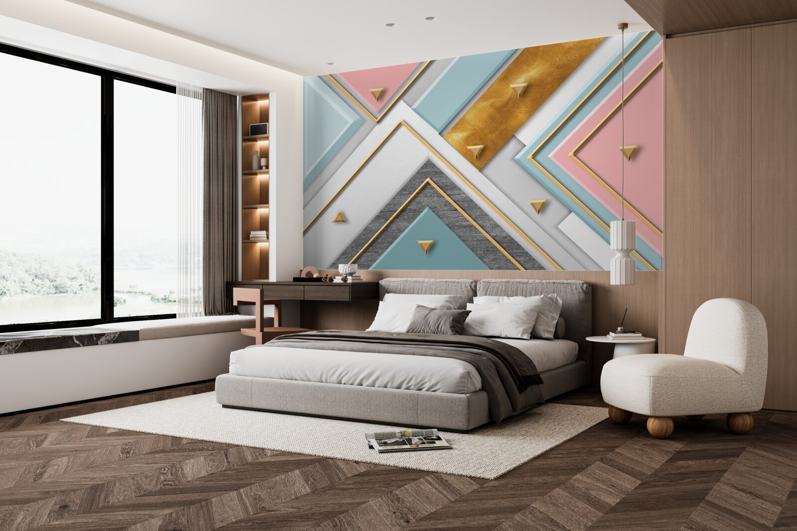 Фотошпалери ніжна рожева мозаїка, прикрашена золотом