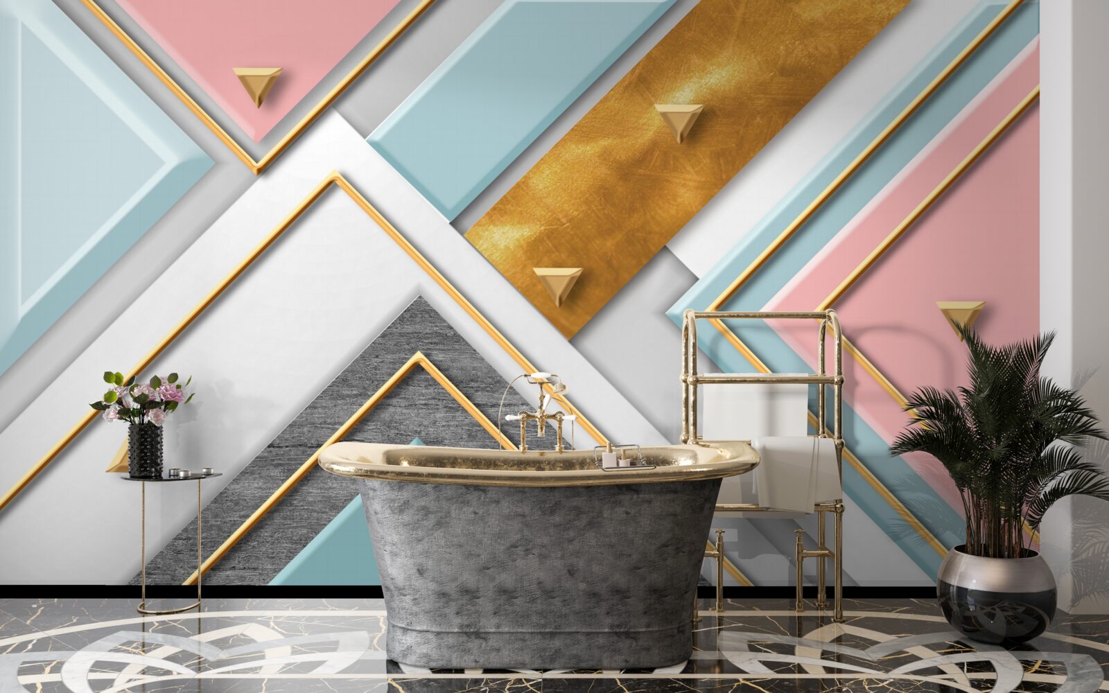 Фотошпалери ніжна рожева мозаїка, прикрашена золотом