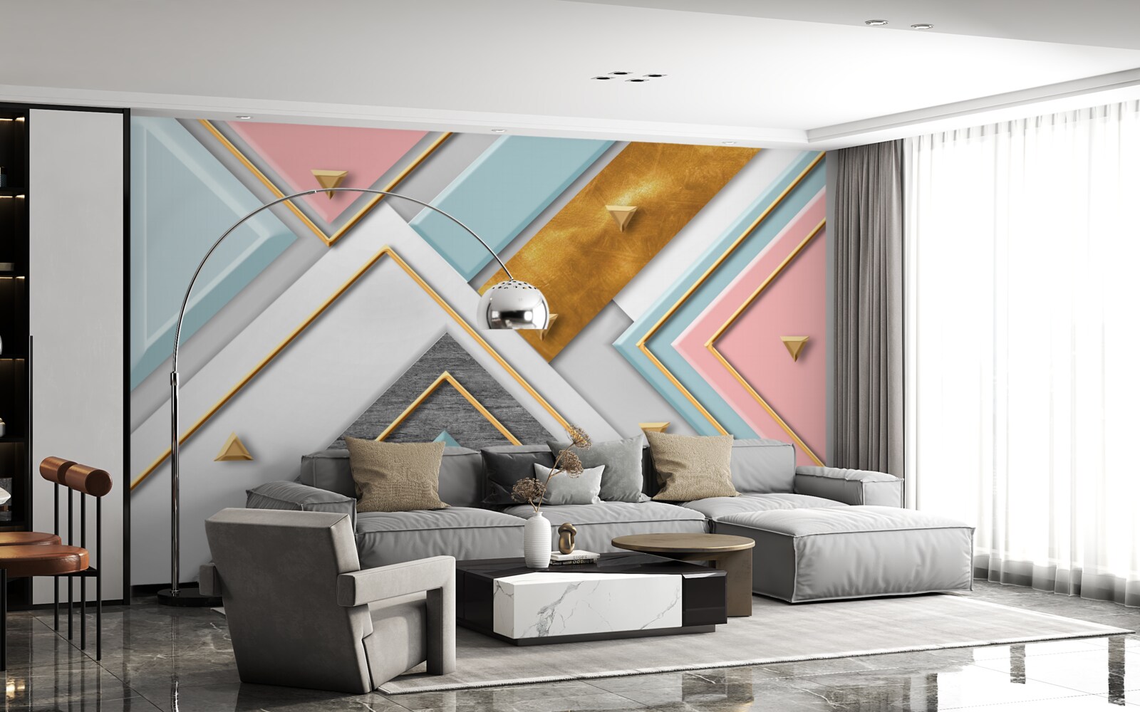 Фотошпалери ніжна рожева мозаїка, прикрашена золотом