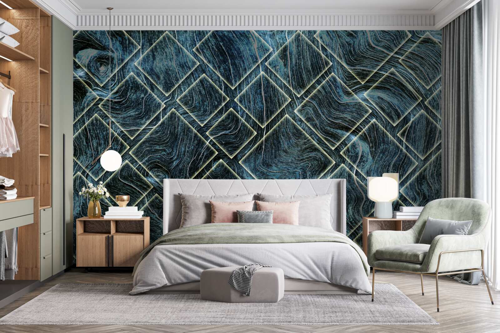 Фотошпалери білі фігури в чорному диму