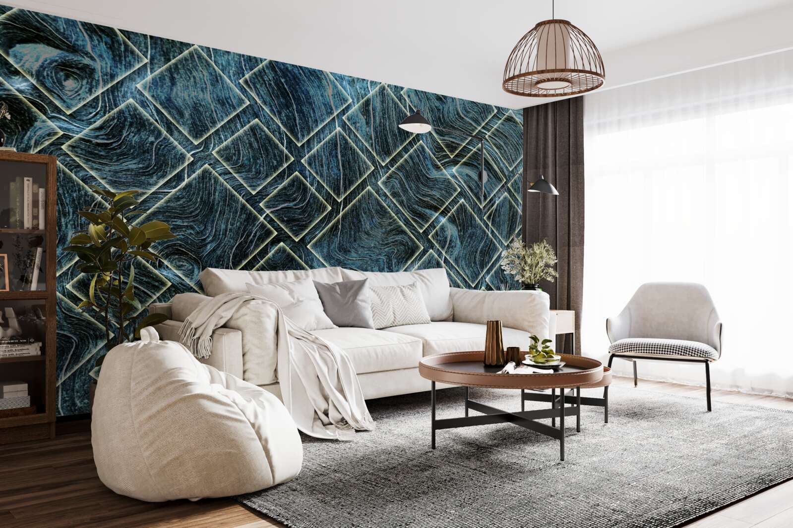 Фотошпалери білі фігури в чорному диму