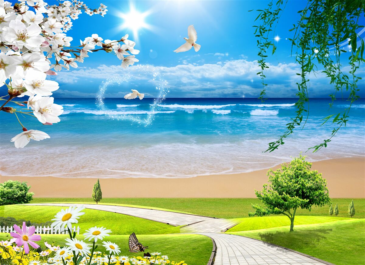 Фотошпалери океанські пасовища в зеленому кольорі