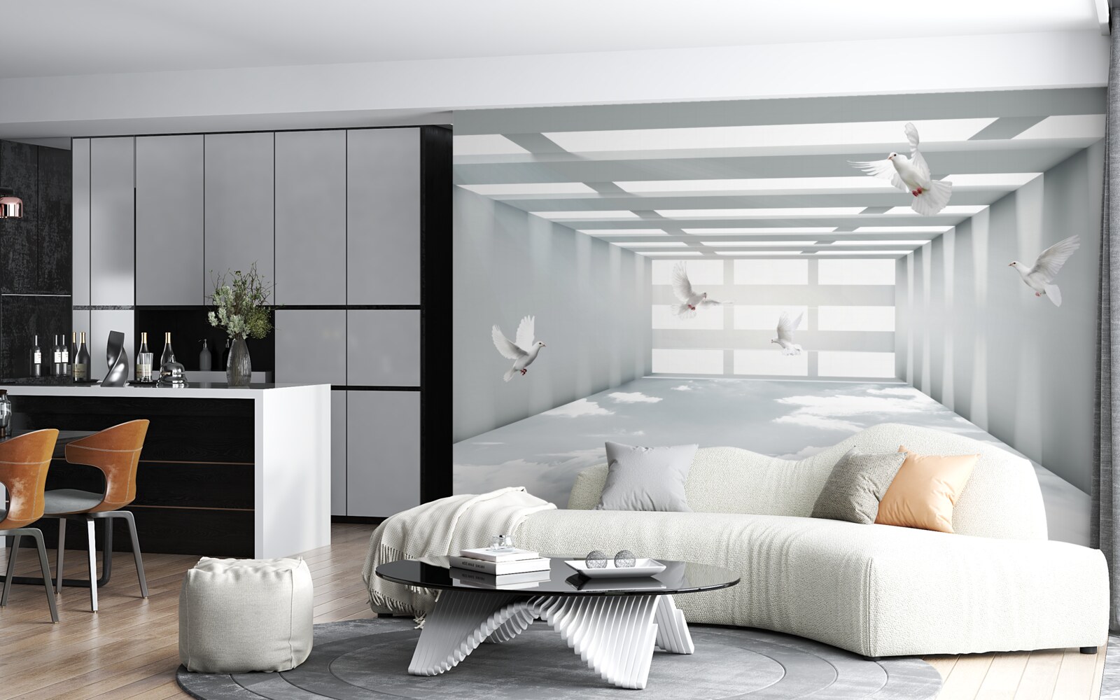 Фотошпалери світлий прохід, де в повітрі літають метелики