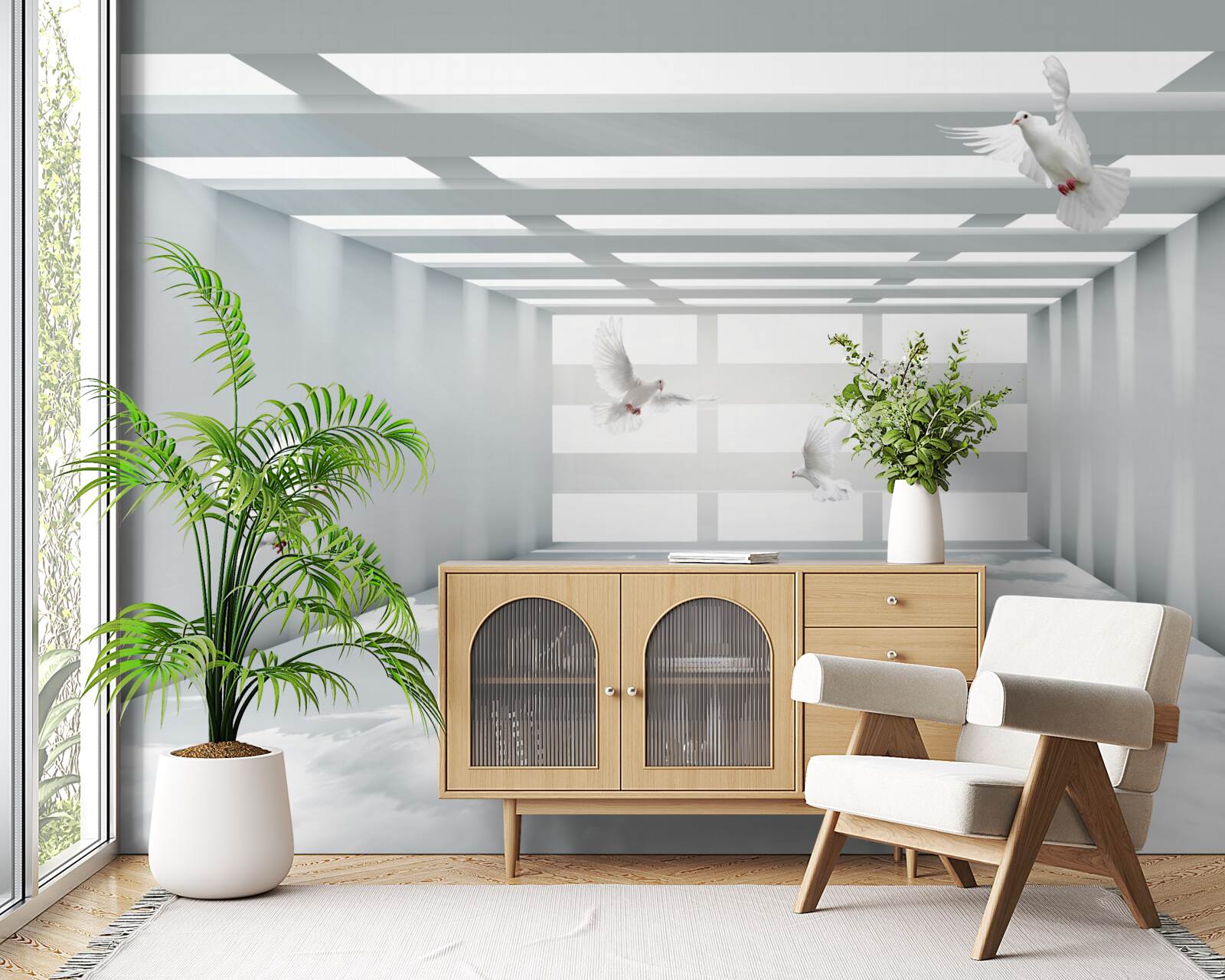 Фотошпалери світлий прохід, де в повітрі літають метелики