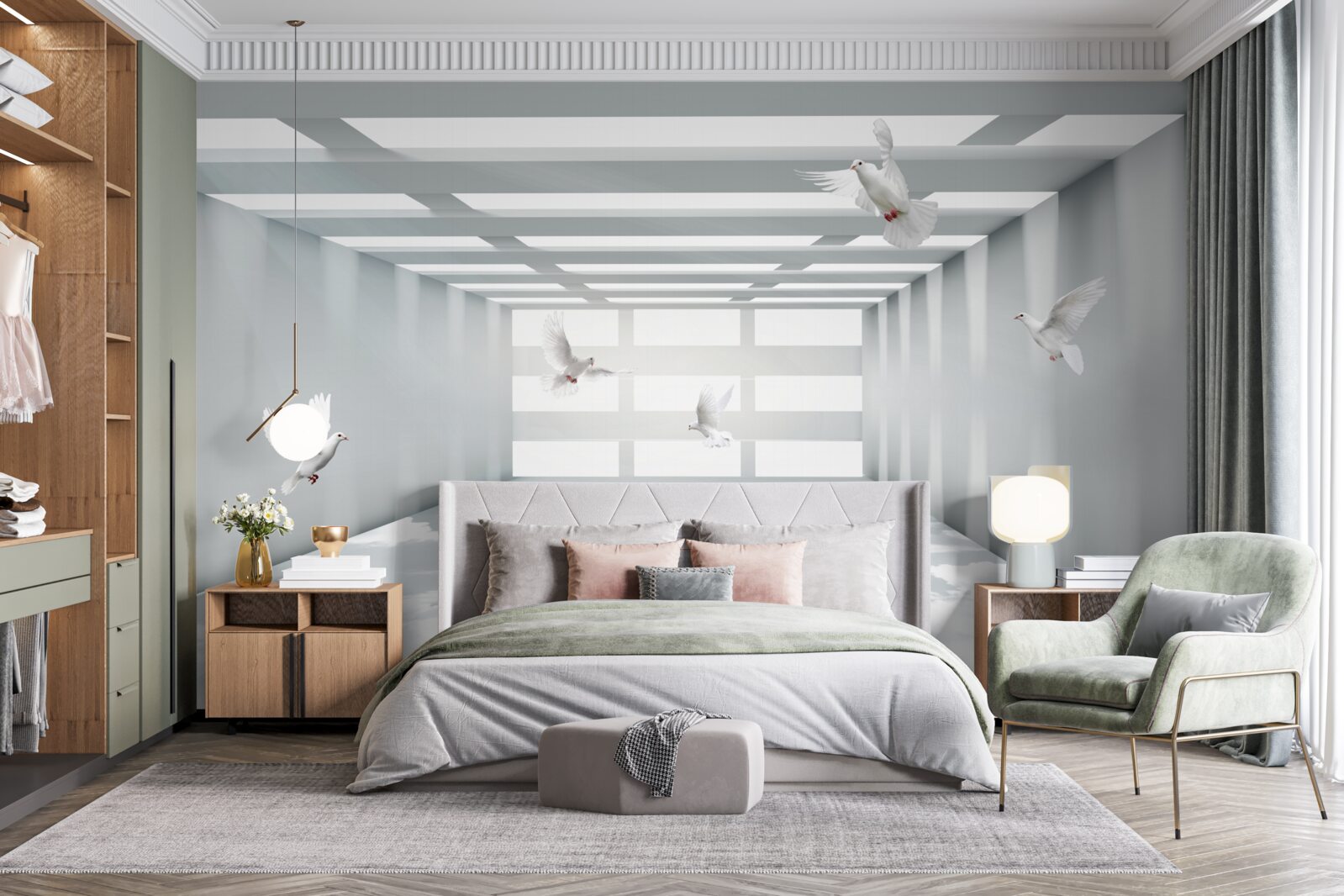 Фотошпалери світлий прохід, де в повітрі літають метелики