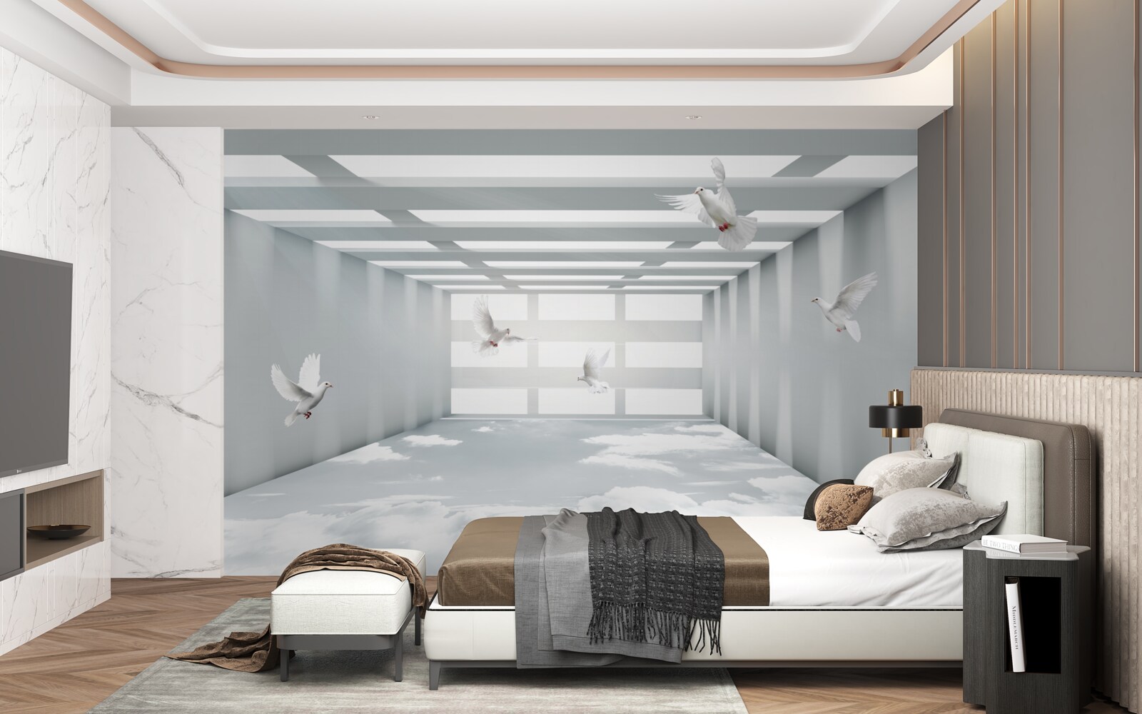 Фотошпалери світлий прохід, де в повітрі літають метелики