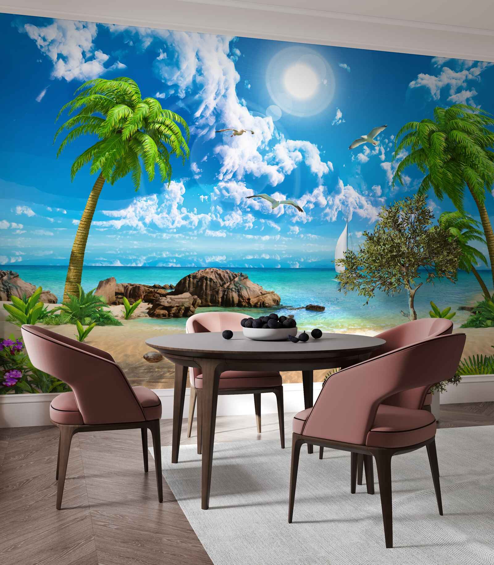 Фотошпалери тропічний причал з човном