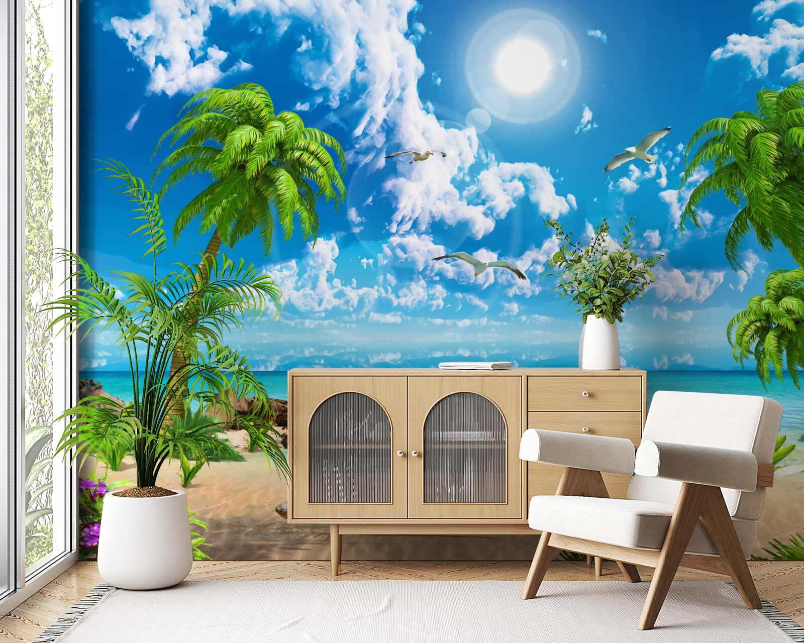 Фотошпалери тропічний причал з човном