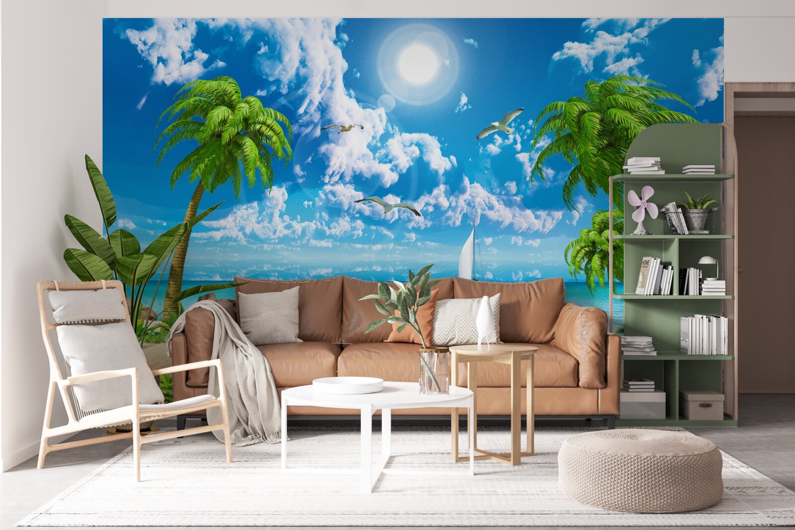 Фотошпалери тропічний причал з човном