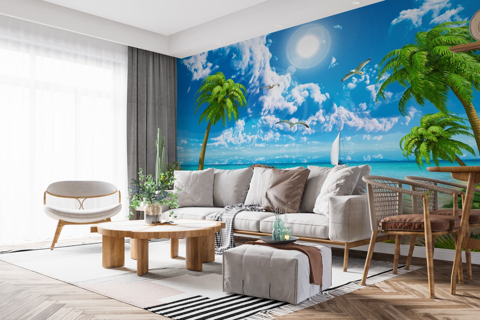 Фотошпалери тропічний причал з човном