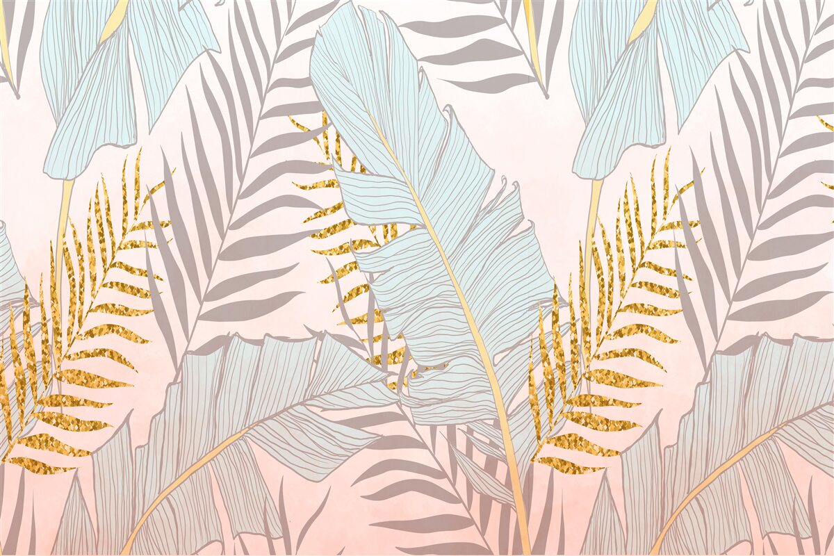 Фотошпалери бананове листя та золотава папороть