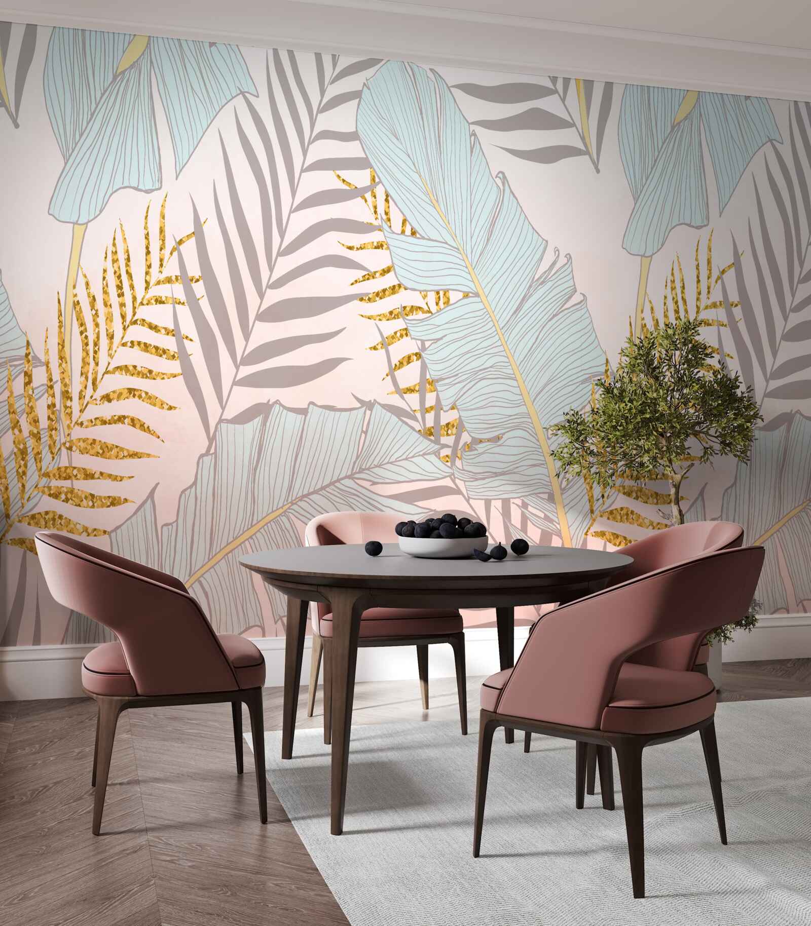 Фотошпалери бананове листя та золотава папороть