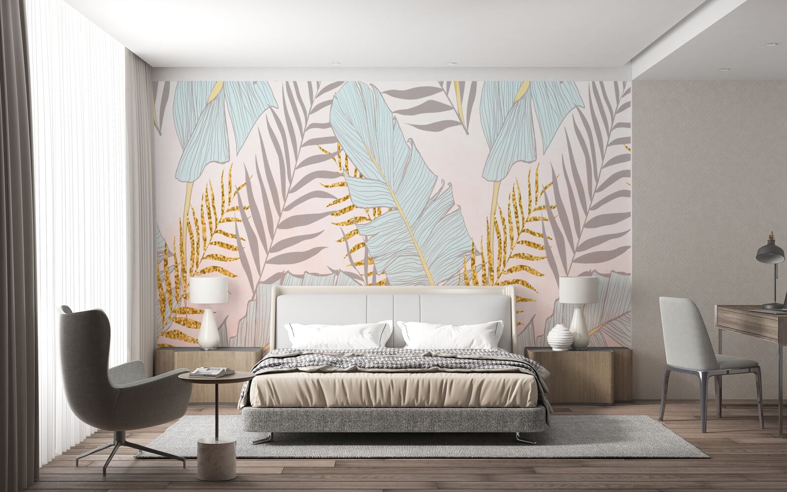 Фотошпалери бананове листя та золотава папороть