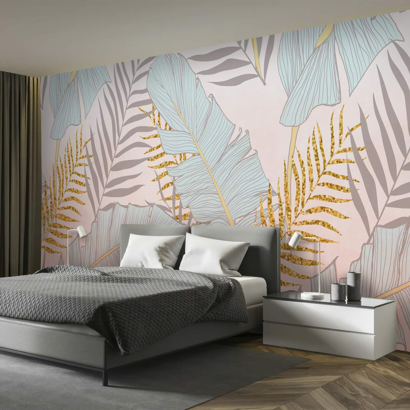 Фотошпалери бананове листя та золотава папороть