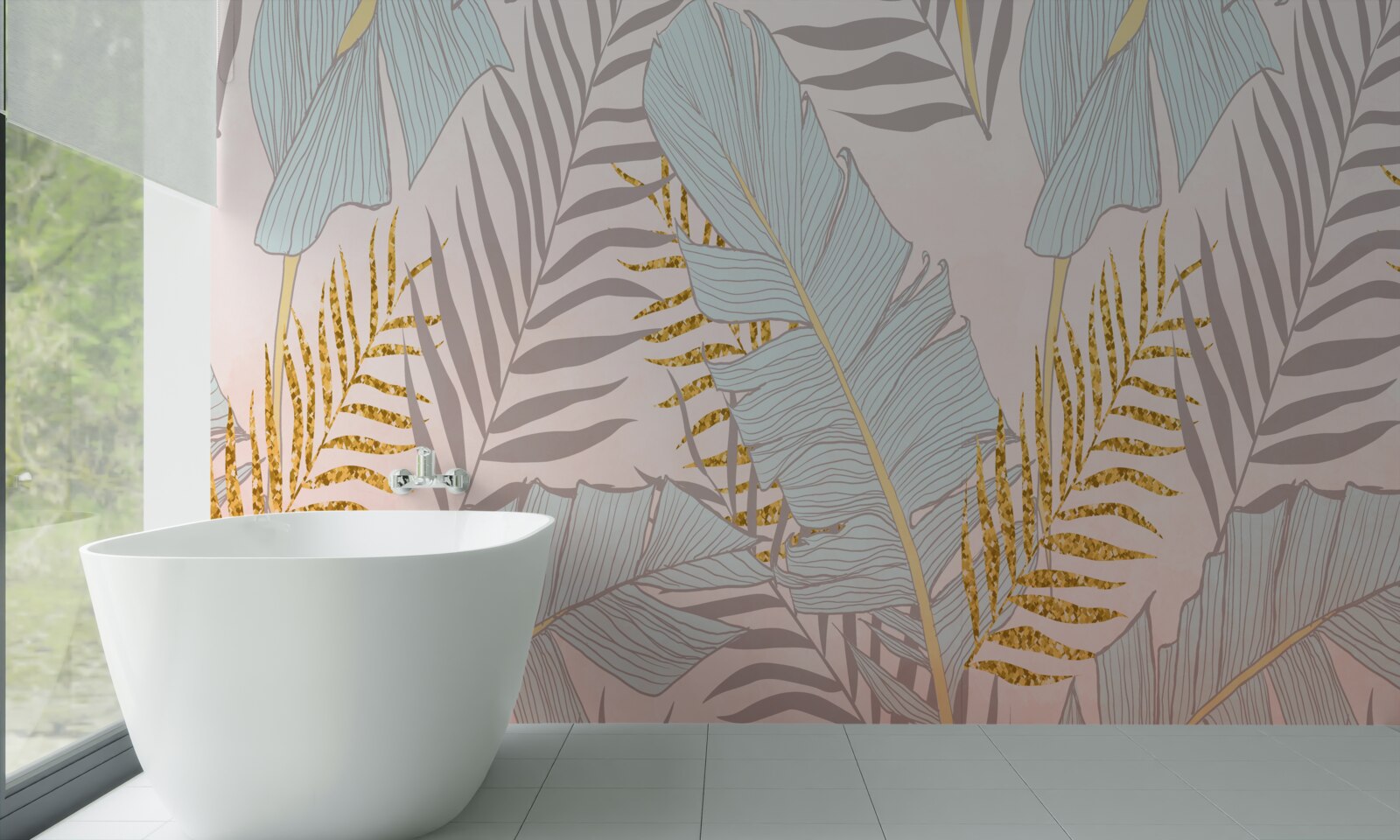 Фотошпалери бананове листя та золотава папороть