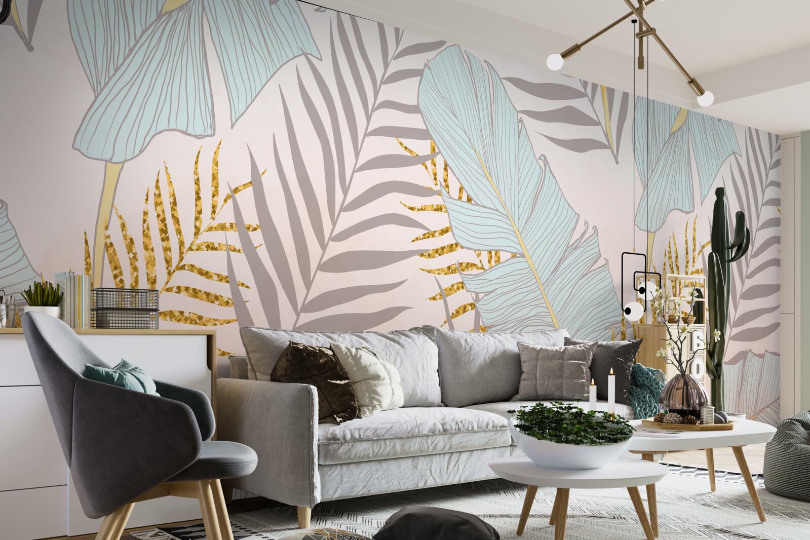 Фотошпалери бананове листя та золотава папороть