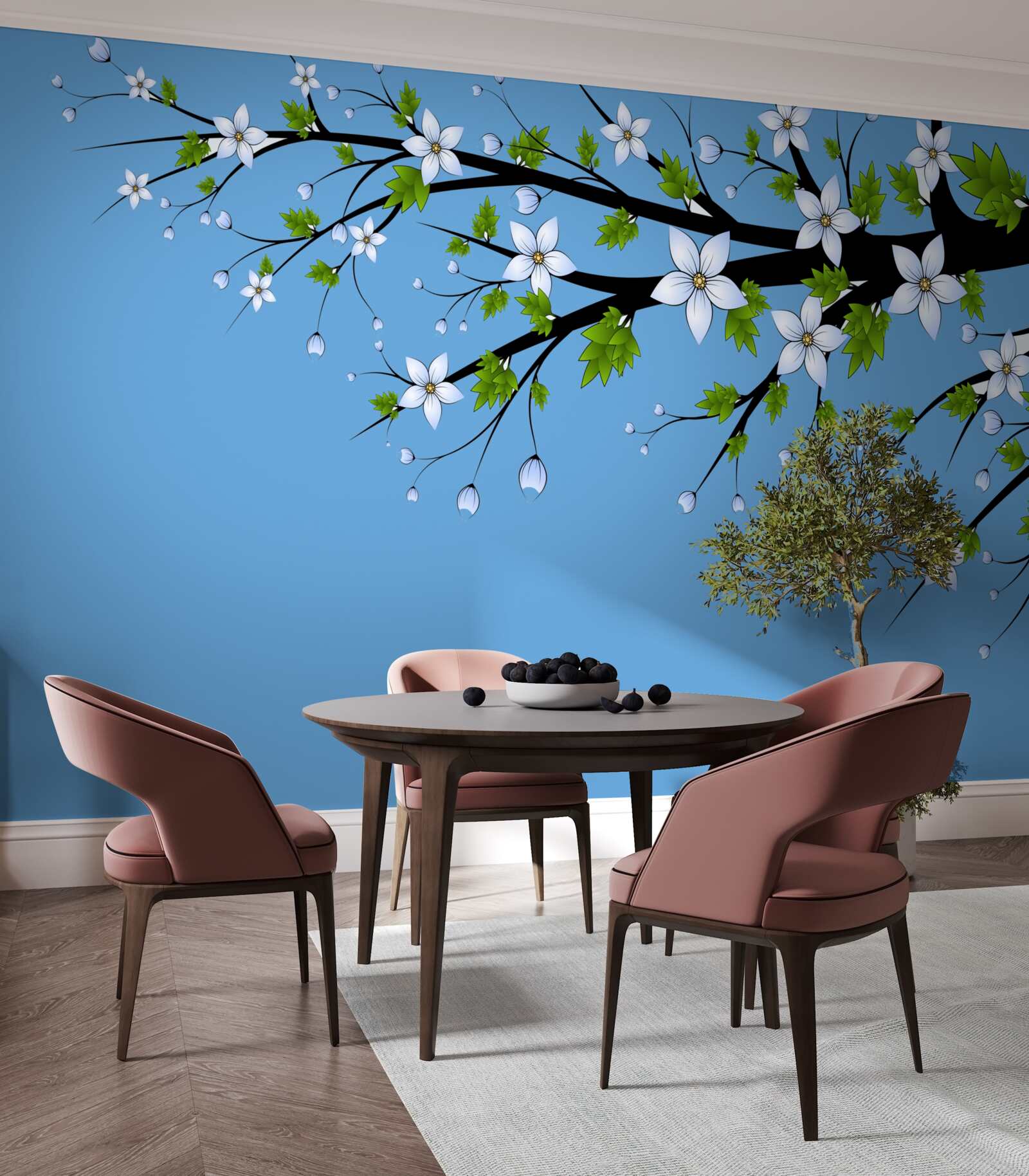 Фотошпалери гілка, на якій розкриваються білі бруньки