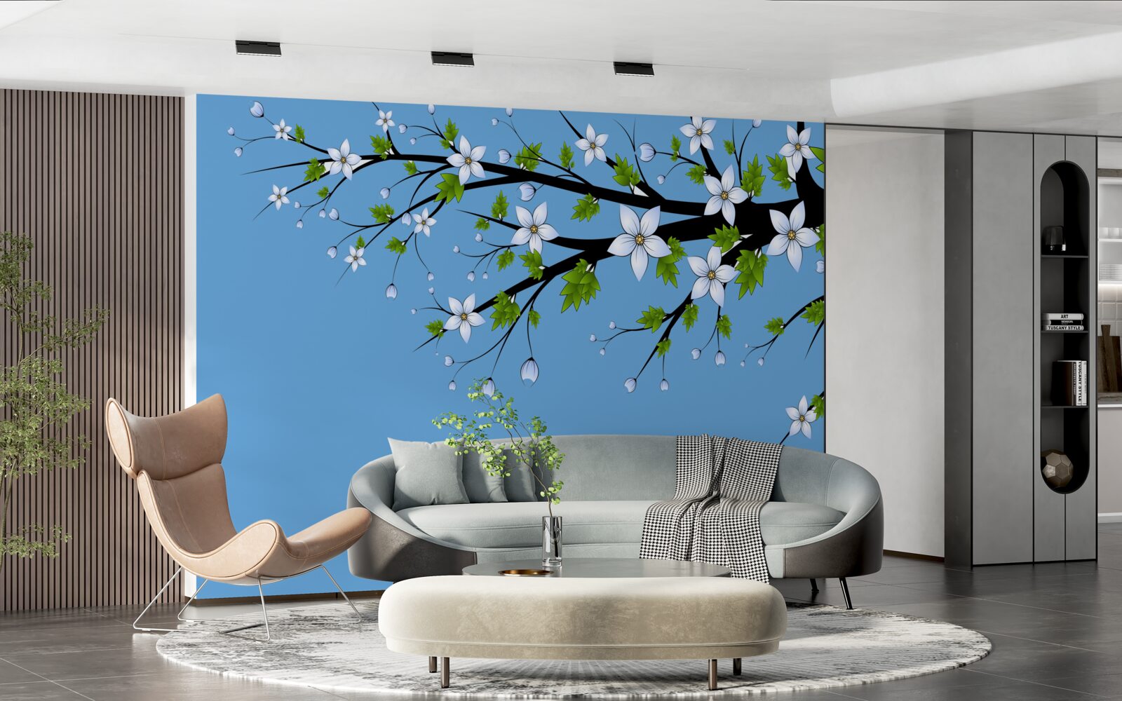 Фотошпалери гілка, на якій розкриваються білі бруньки