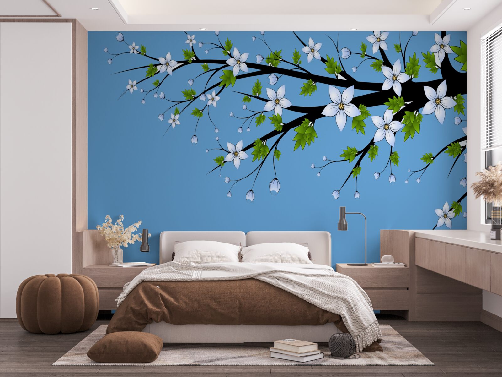 Фотошпалери гілка, на якій розкриваються білі бруньки