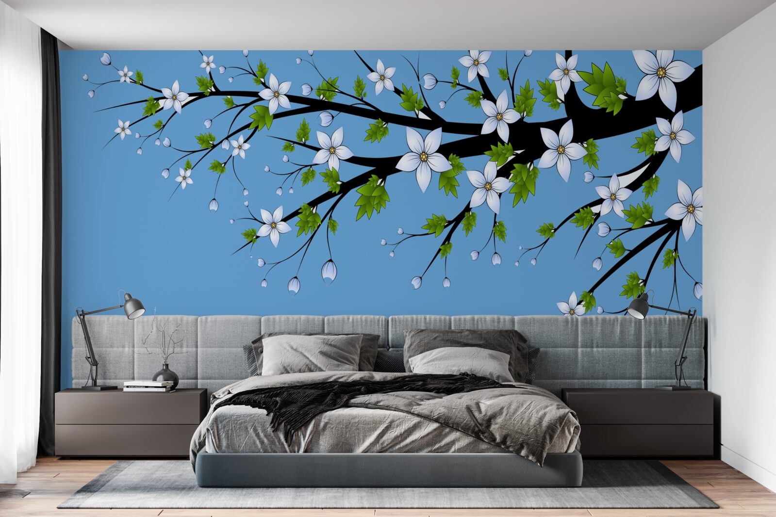 Фотошпалери гілка, на якій розкриваються білі бруньки