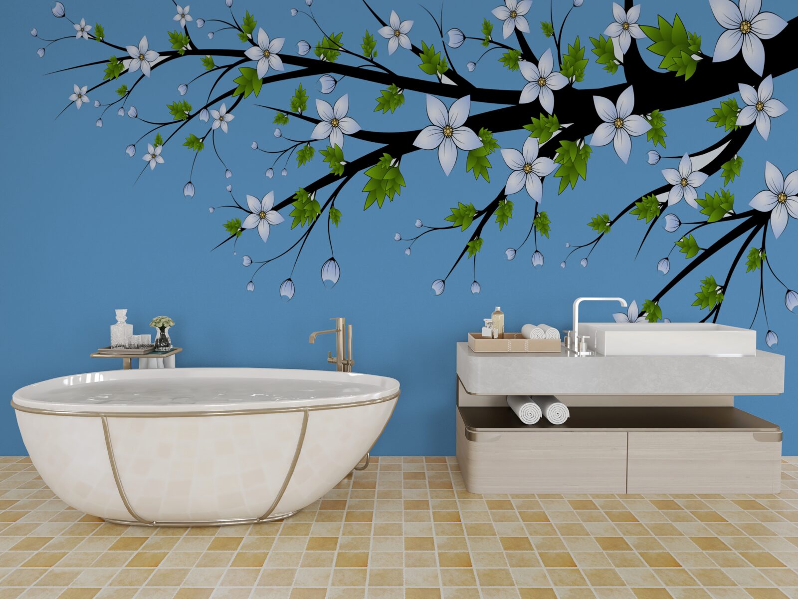 Фотошпалери гілка, на якій розкриваються білі бруньки