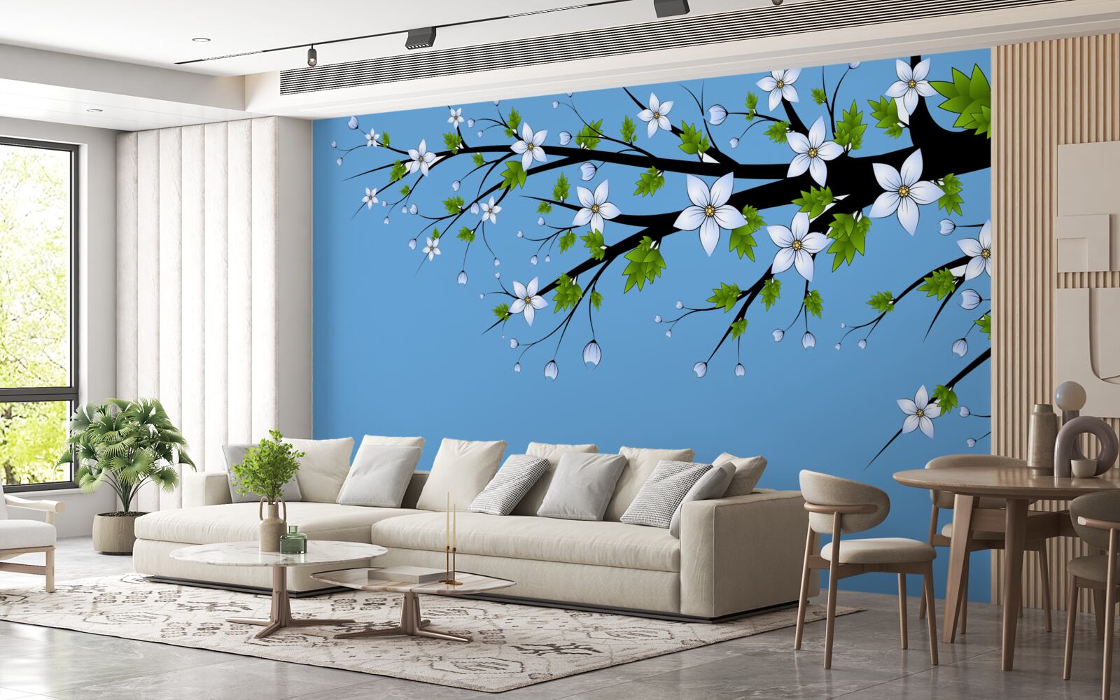 Фотошпалери гілка, на якій розкриваються білі бруньки