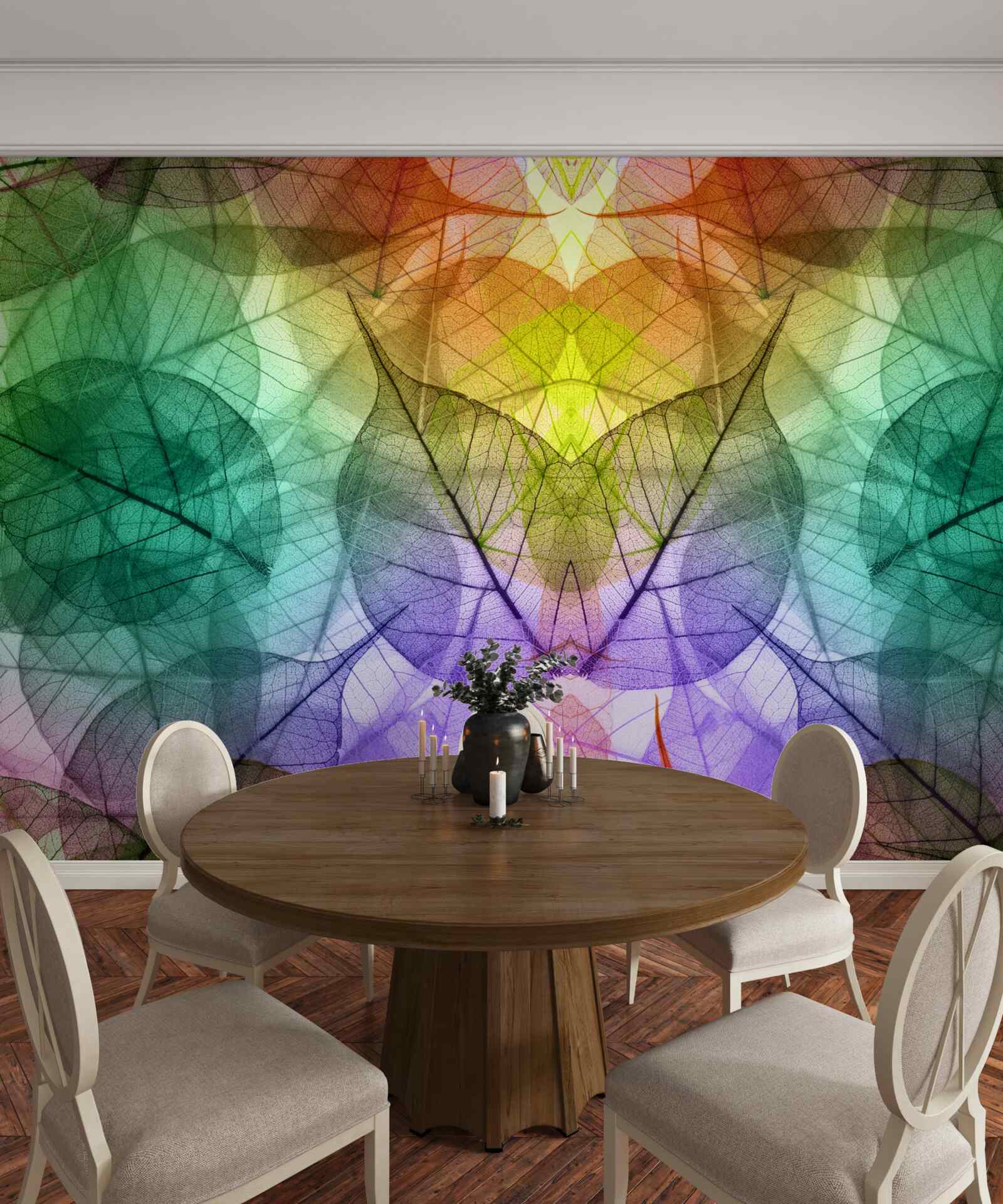 Фотошпалери листя переливається всіма відтінками веселки