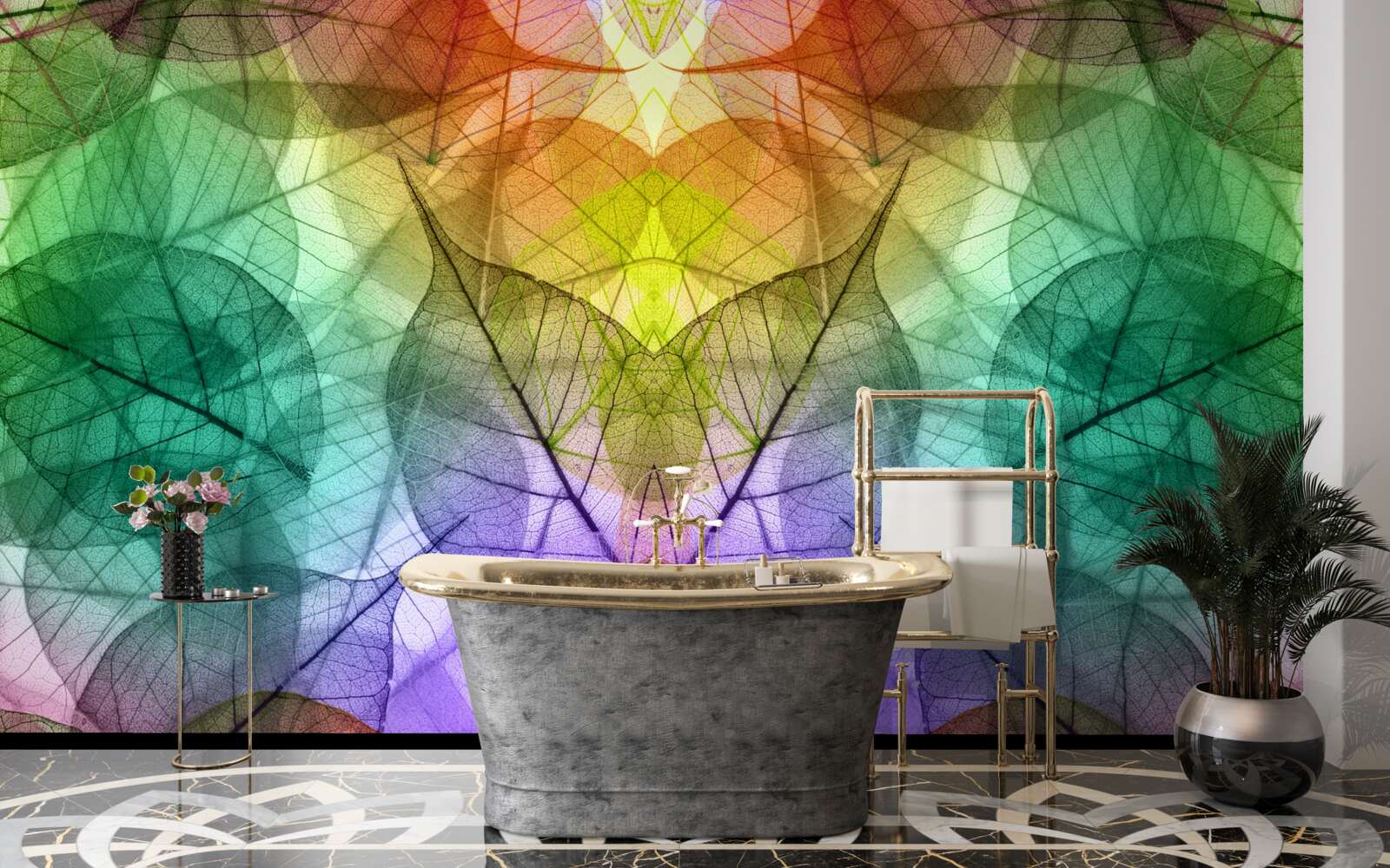 Фотошпалери листя переливається всіма відтінками веселки