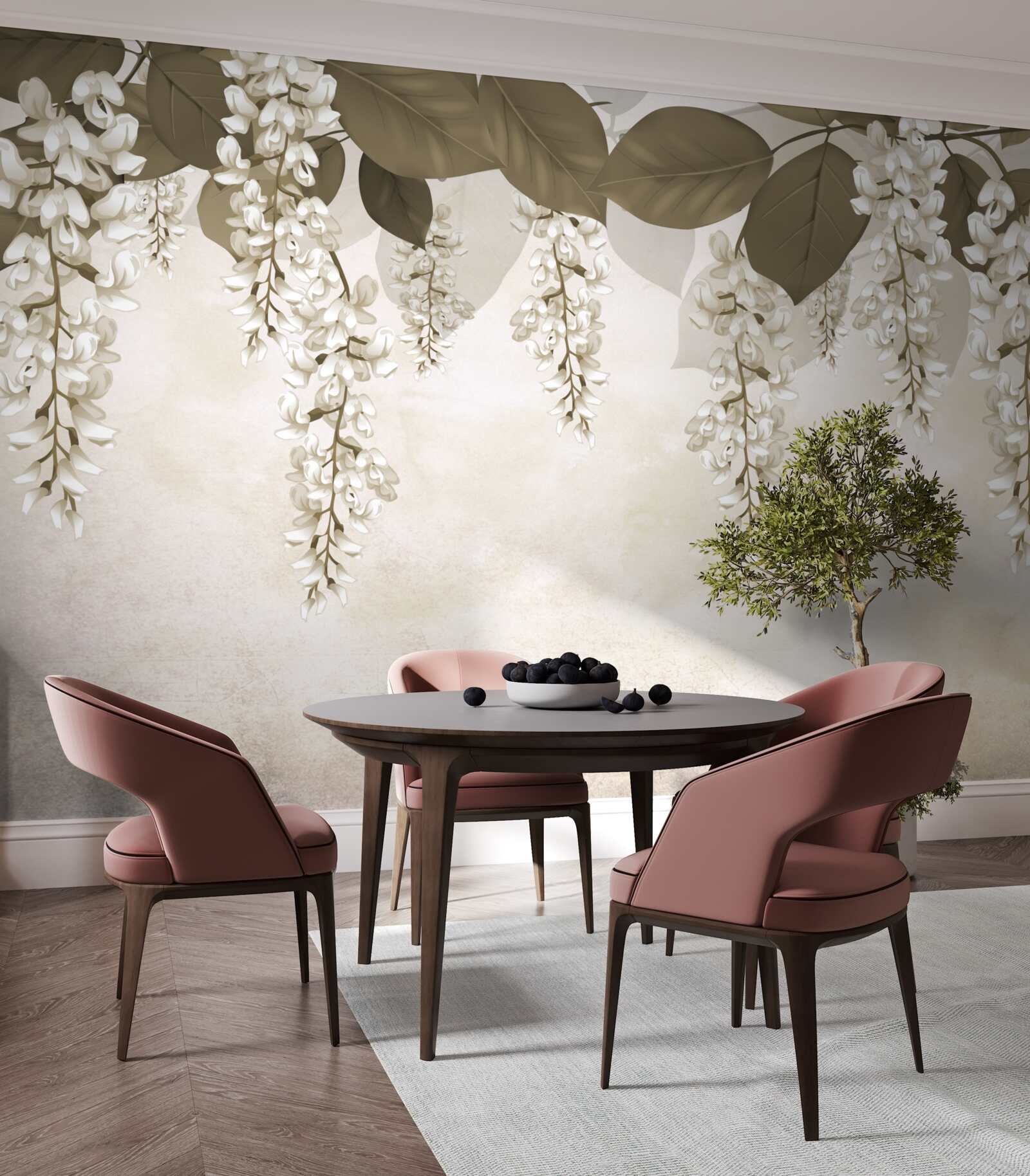 Фотошпалери акація з білими квітами