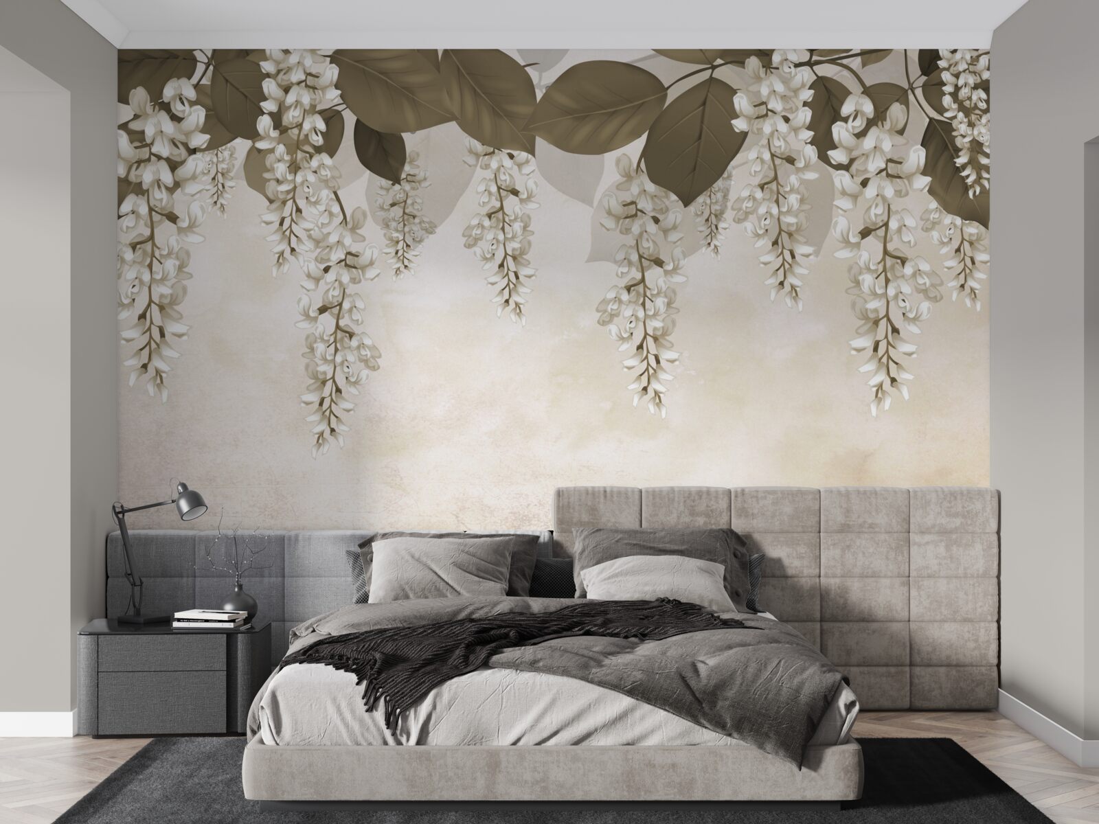 Фотошпалери акація з білими квітами