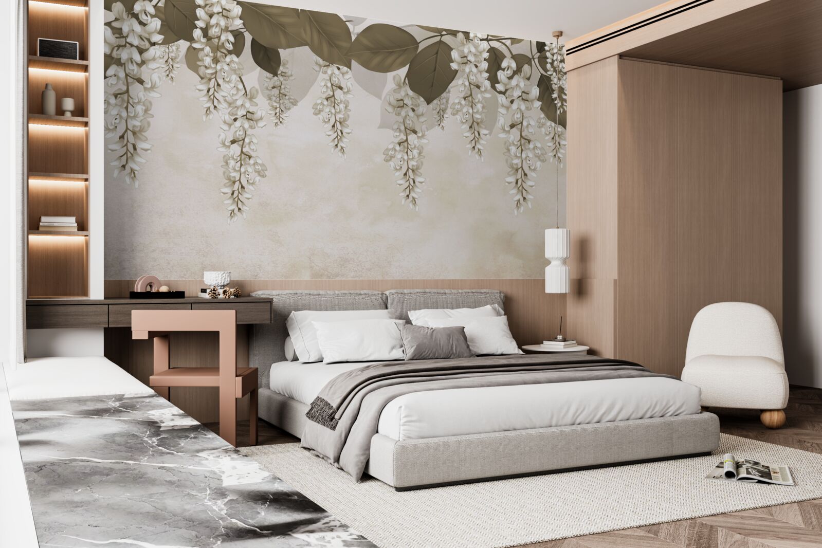 Фотошпалери акація з білими квітами