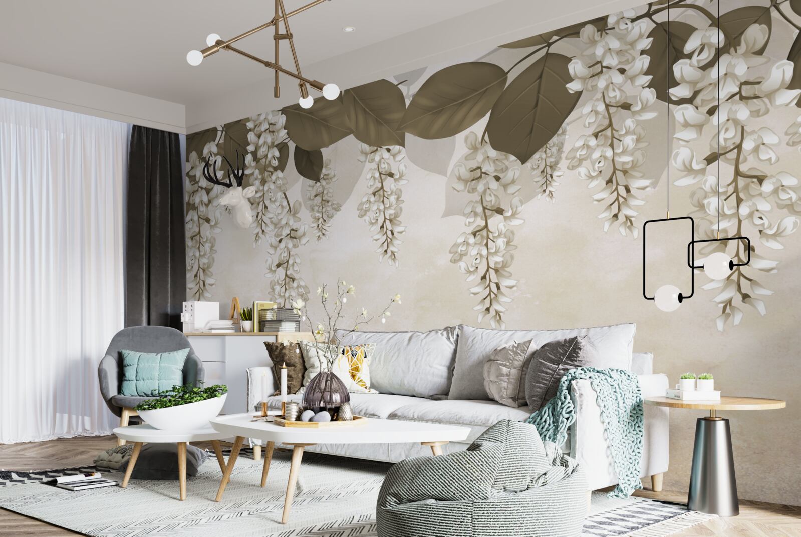 Фотошпалери акація з білими квітами