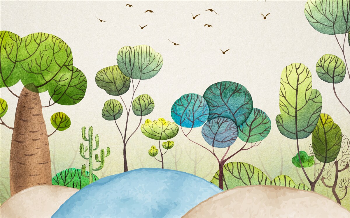 Фотошпалери ліс, населений казковими птахами