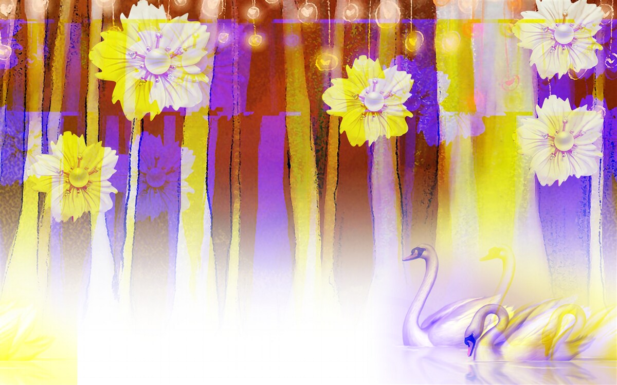 Фотошпалери лебедині квіти та лебеді, що пливуть по воді