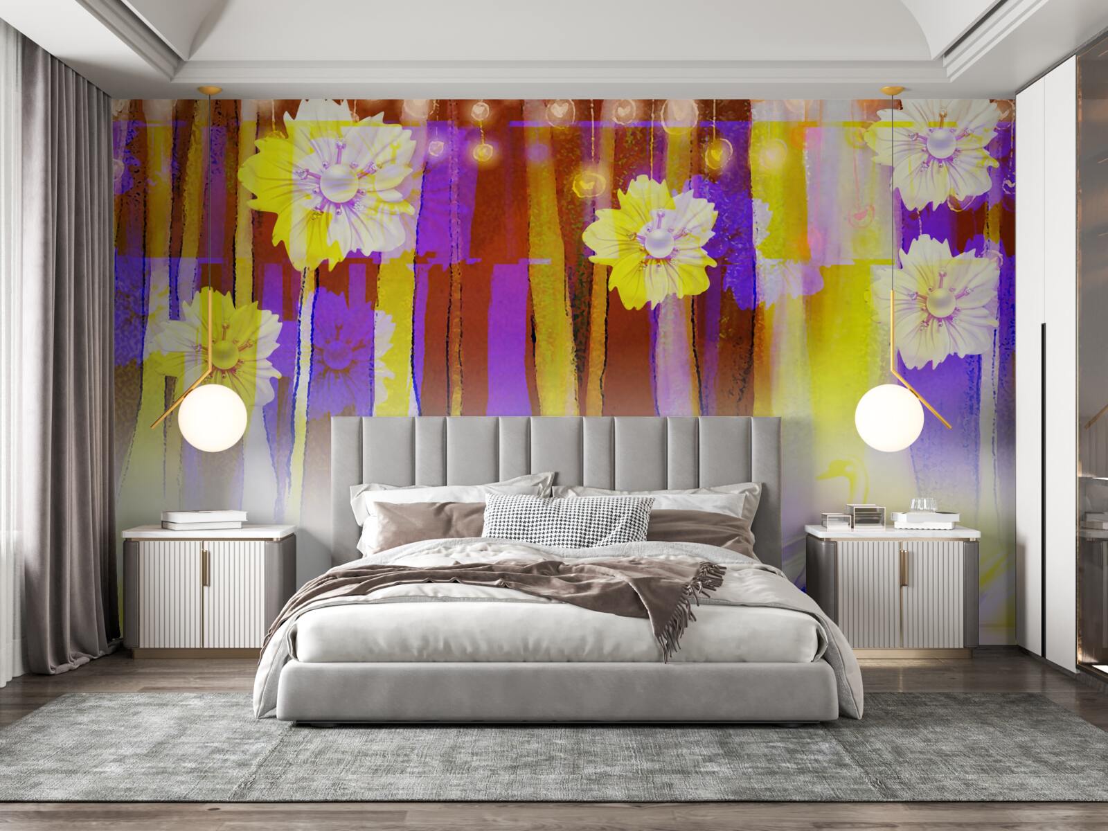 Фотошпалери лебедині квіти та лебеді, що пливуть по воді