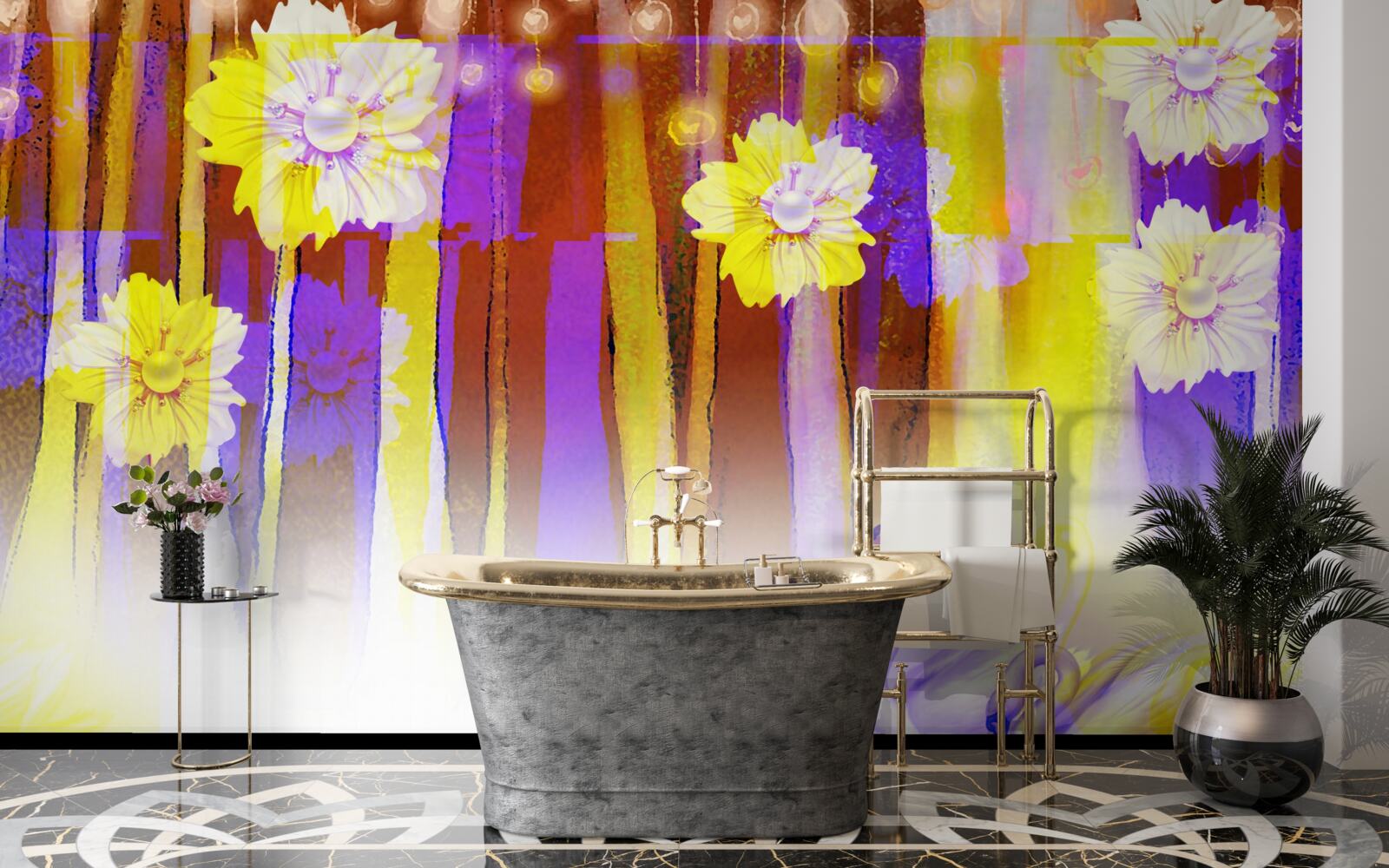 Фотошпалери лебедині квіти та лебеді, що пливуть по воді