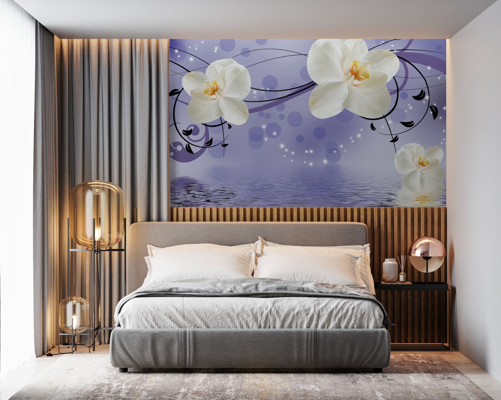 Фотошпалери біля ставка - великі білосніжні квіти