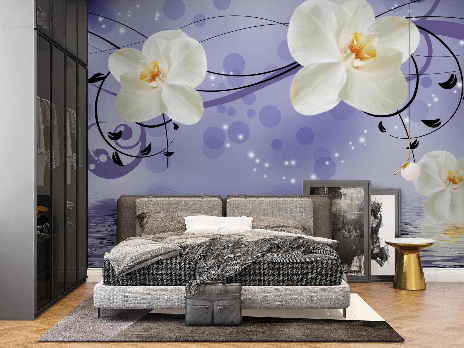 Фотошпалери біля ставка - великі білосніжні квіти